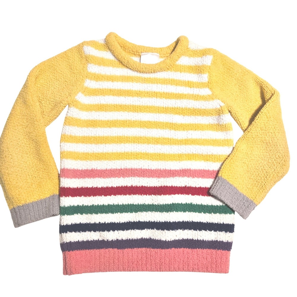 Hanna Andersson Kids Yellow White Striped Cozy Chenille Sweater Size 120